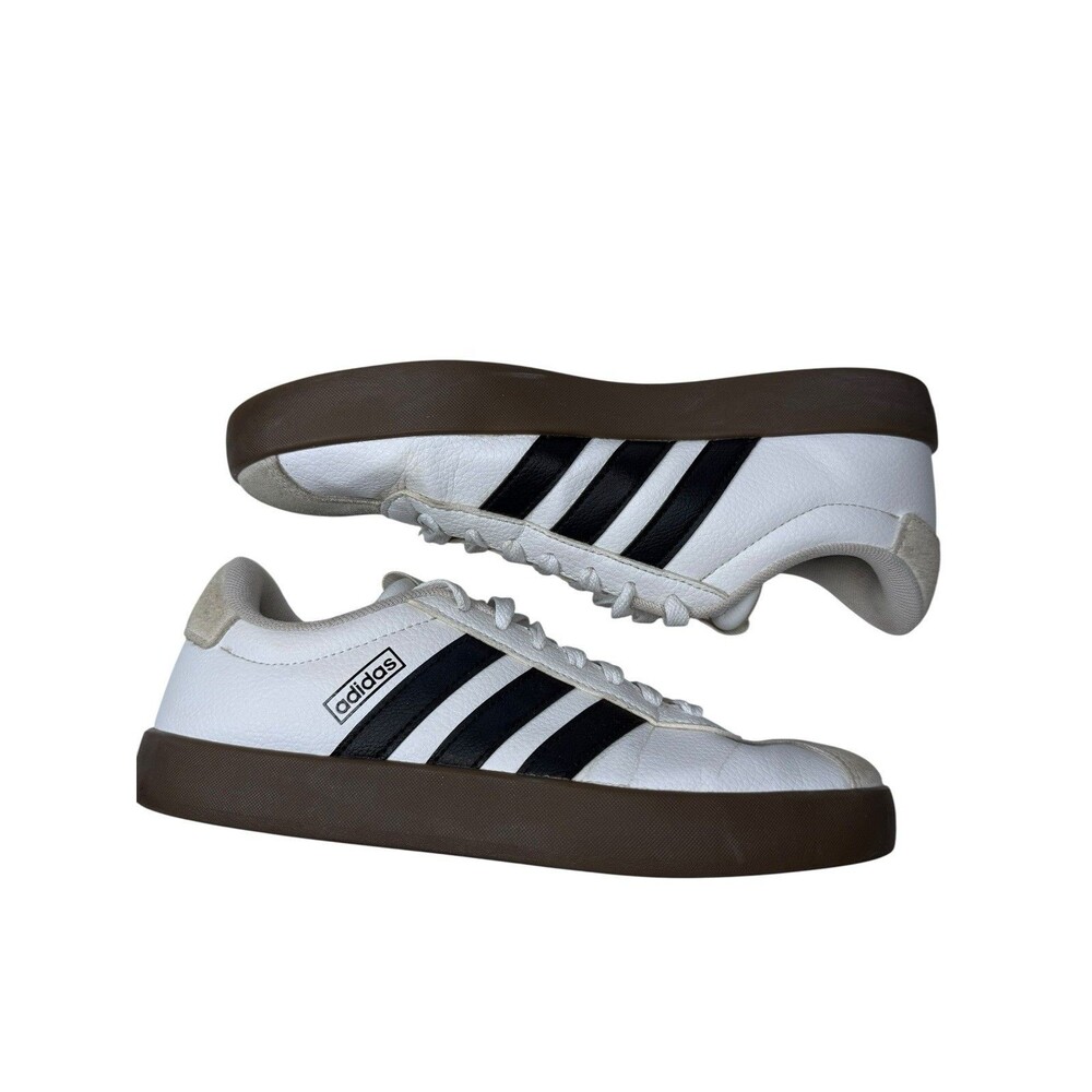 Adidas VL Court Womens 8.5 White Black Gum Leather Casual Sneakers - Picture 2 of 9
